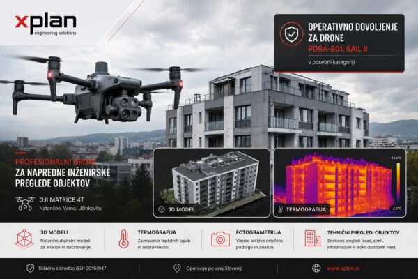 Droni pri pripravi gradbene dokumentacije, 3D modeli, termografija, fotogrametrija in tehnični pregledi objektov
